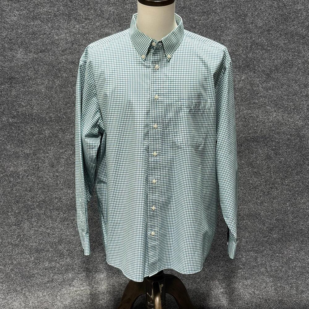 Jos A Bank Shirt Mens XL Green Gingham Traveler's Collection Button Down Dress